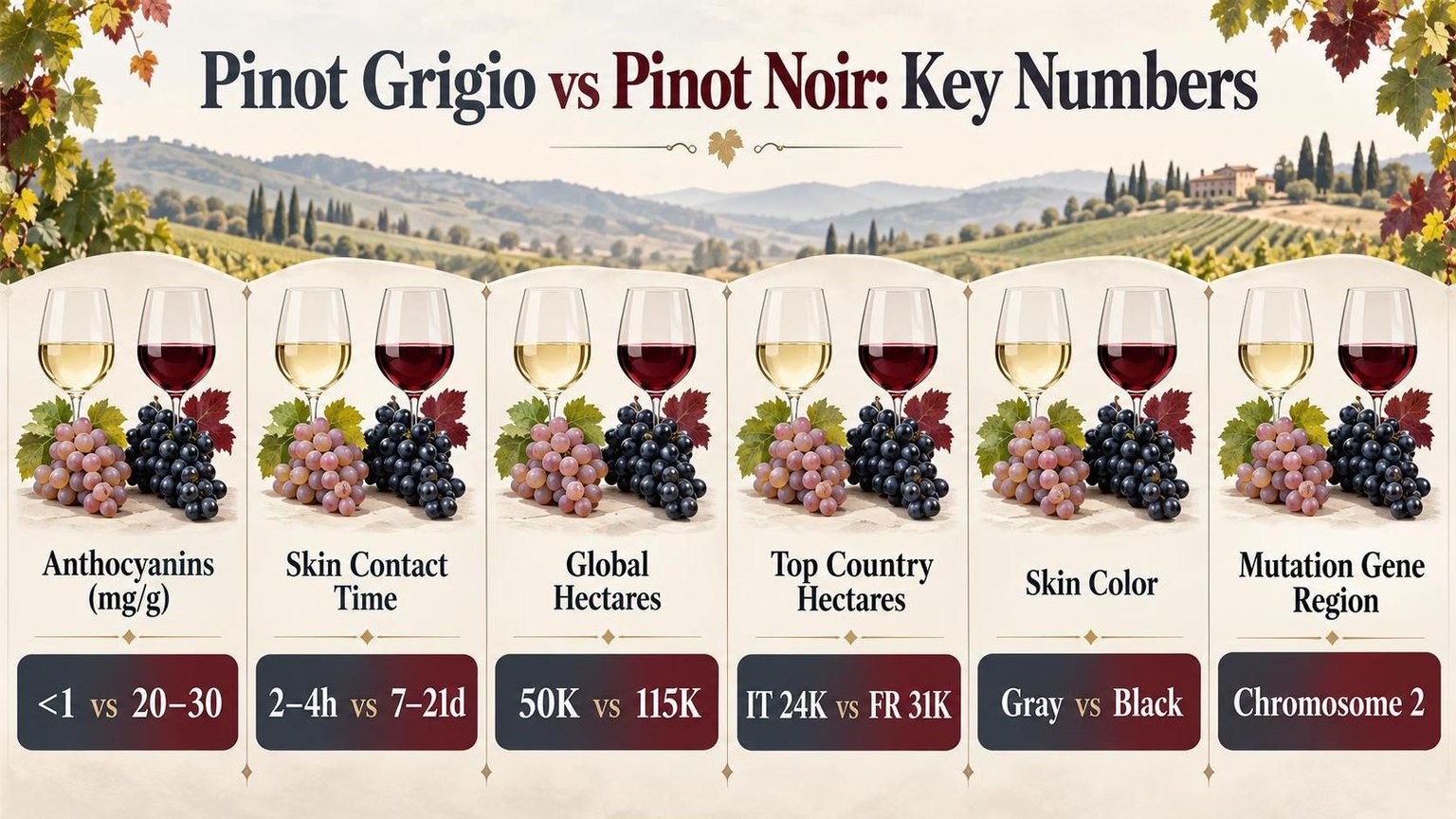 Pinot Grigio vs Pinot Noir: Key Numbers — key facts at a glance