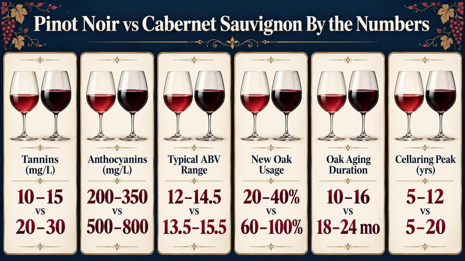 What Is the Difference Between Pinot Noir and Cabernet? 1 Pinot Noir vs Cabernet Sauvignon By the Numbers — what the data shows