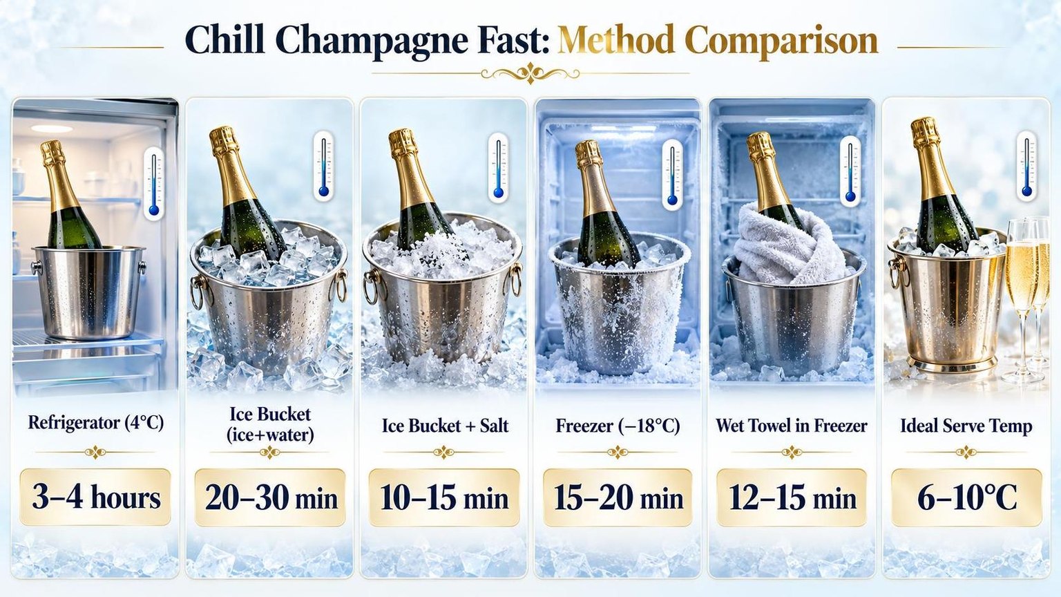 Chill Champagne Fast: Method Comparison — the numbers side by side